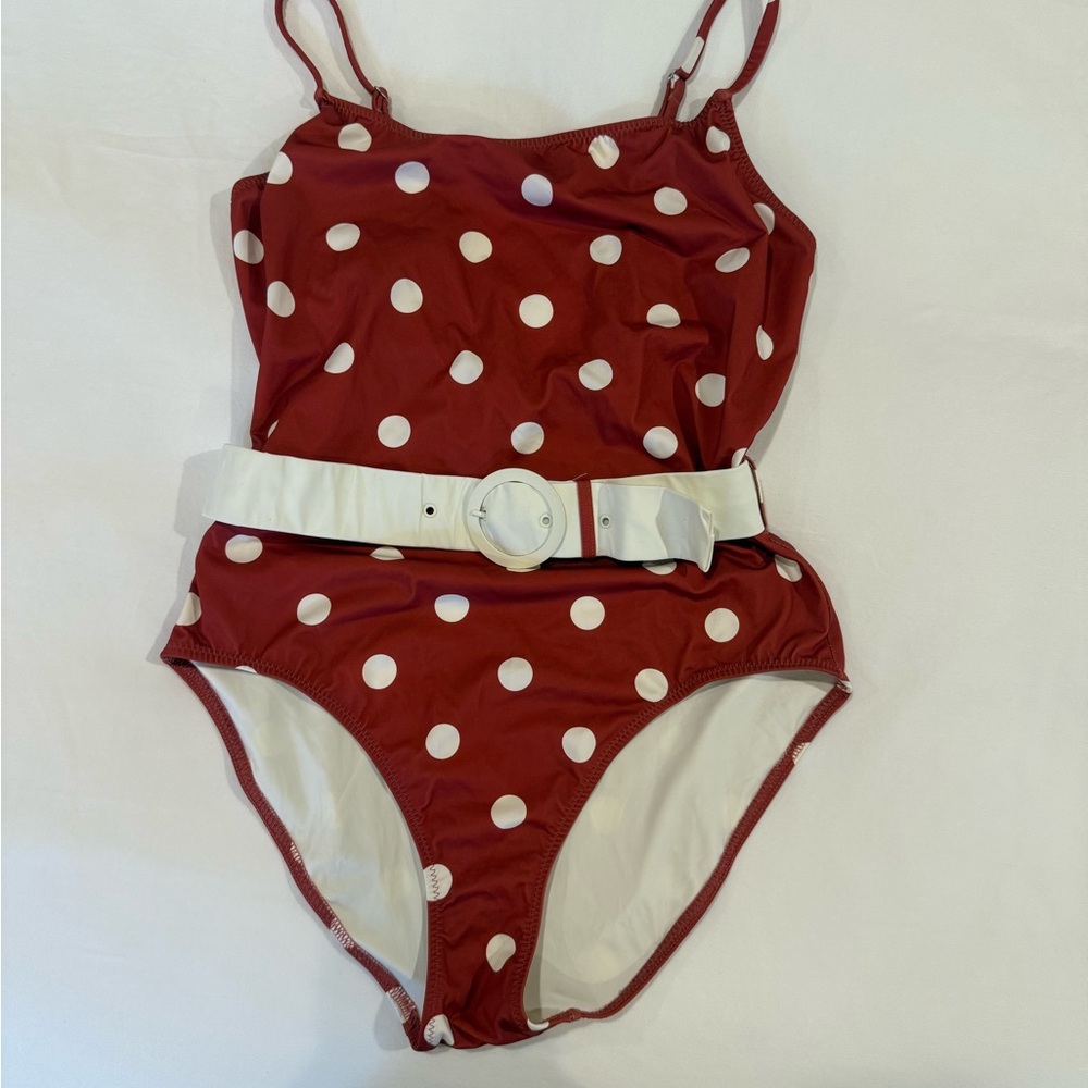 SOLID & STRIPED Red and White One Piece Swimsuit